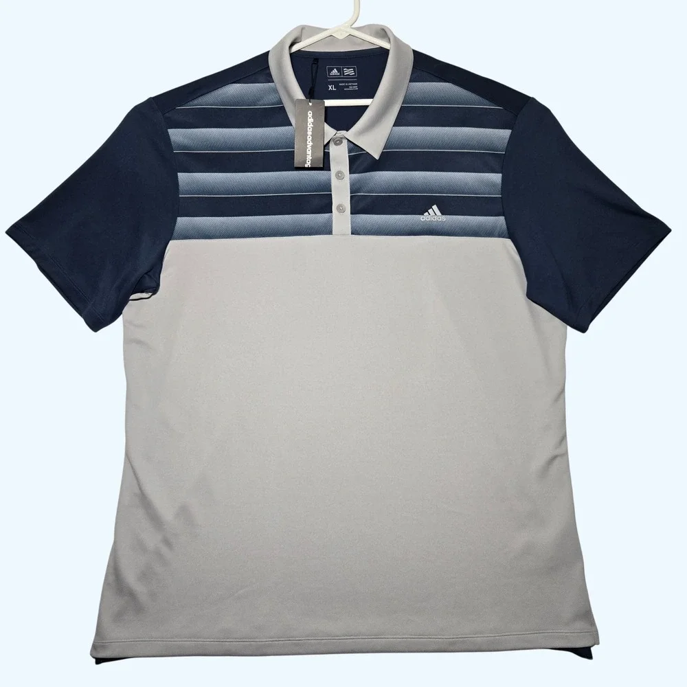 NEW Adidas Golf Adiadav Polo Shirt Mens XL Blue Gray Striped AE4107 Performance